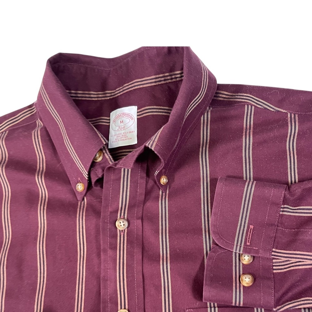 Brooks Brothers 346 M Burgundy Striped Button Down Non-Iron Cotton Prep Academia